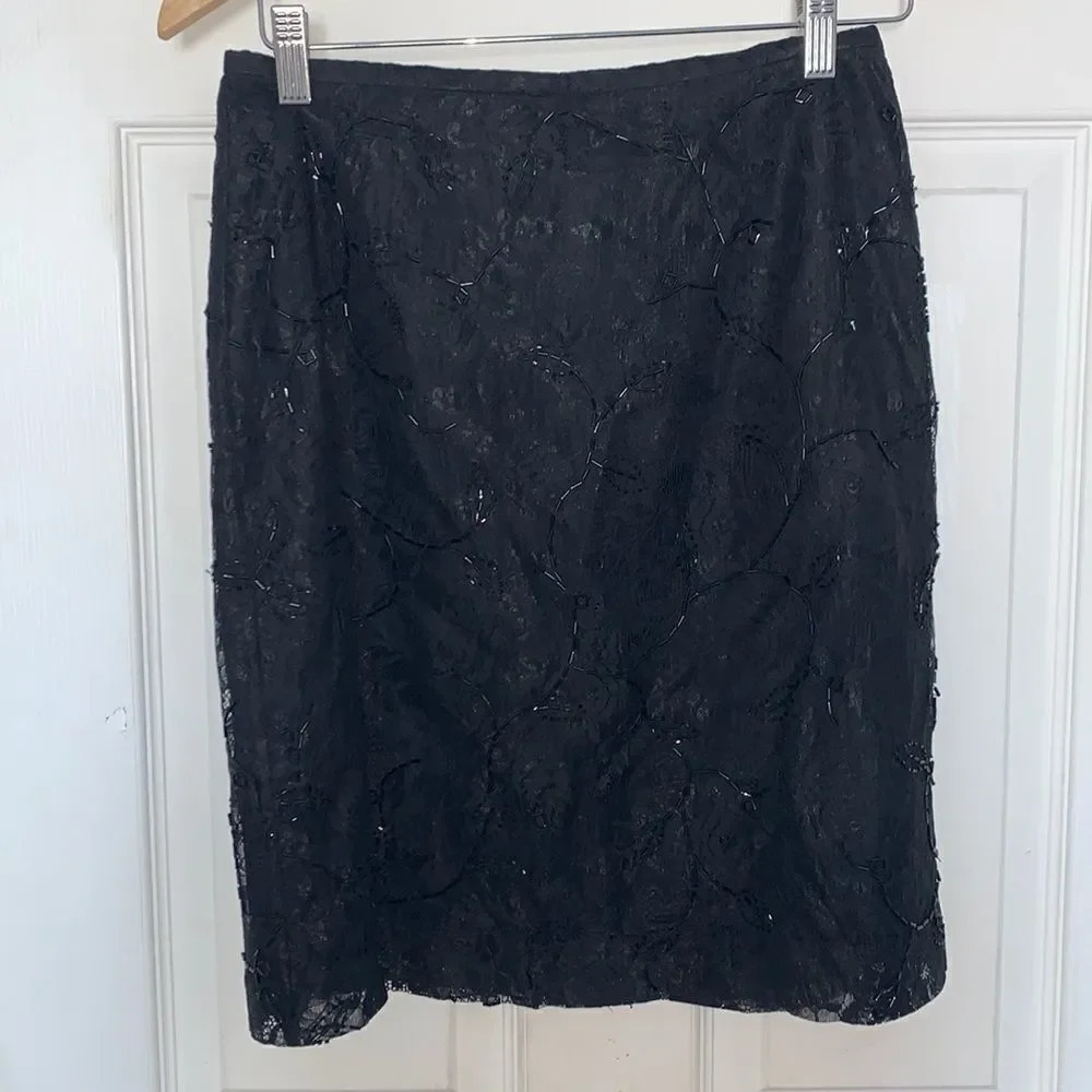 Ann Taylor Sequined Lace Skirt Black Size 4